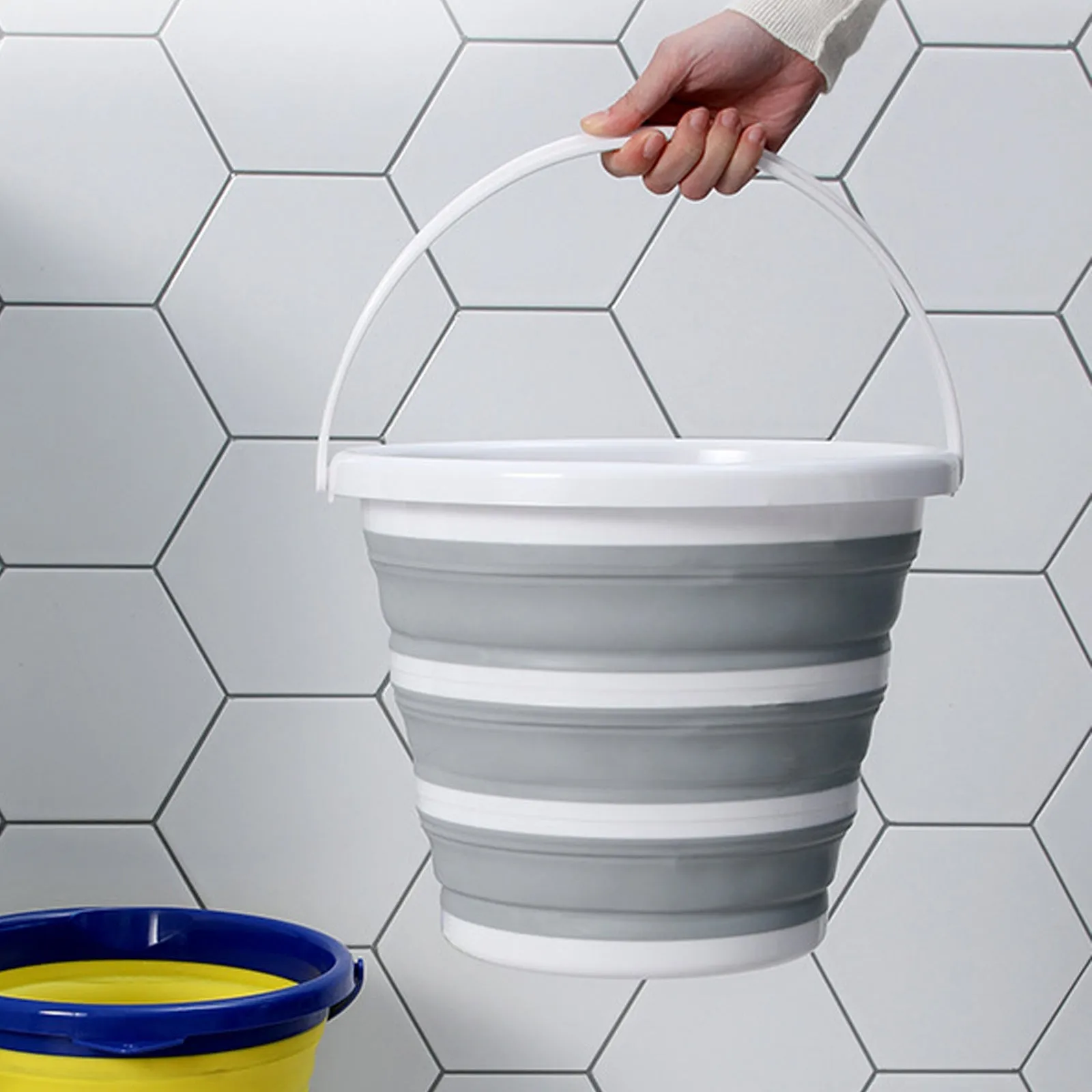 - Silicone Hiking/Camping/Fishing Time-limited offer Multi-functional Bucket Grey/White 10L Foldable 3x Collapsible