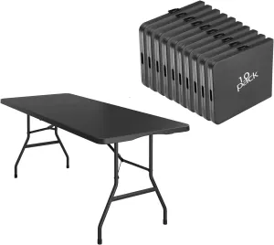 10 Pack of 6 Foot Foldable Table with Built in Handle & Steel Legs ,Heavy Duty Portable ,Perfect for Party, Dining, Wedding, Events, Picnic Indoor, Outdoor, Camping, Utility, Folding(Black-10pac)