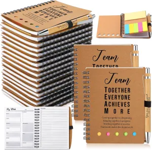 10 Sets Employee Appreciation Gifts Thank You Gifts Bulk Inspirational Spiral Notebooks with Sticky Notepad and Bamboo Pen for Team Volunteer CNA Staff Teacher Students (Team Together)
