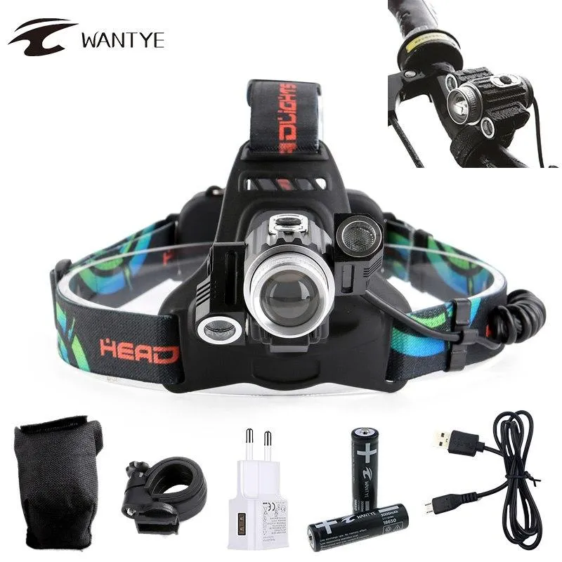 10000LM Zoom LED Cycling light T6 2XPE USB Rechargerable Bike light 4 Mode Waterproof Bicycle light Headlamp With 18650 Battery