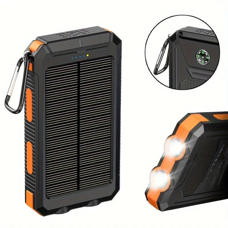 10000mAh Portable Solar Power Bank, 1 Piece Dual USB Output Port Power Bank With LED Light