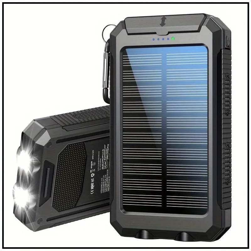 10000mAh Portable Solar Power Bank, 1 Piece Dual USB Output Port Power Bank With LED Light