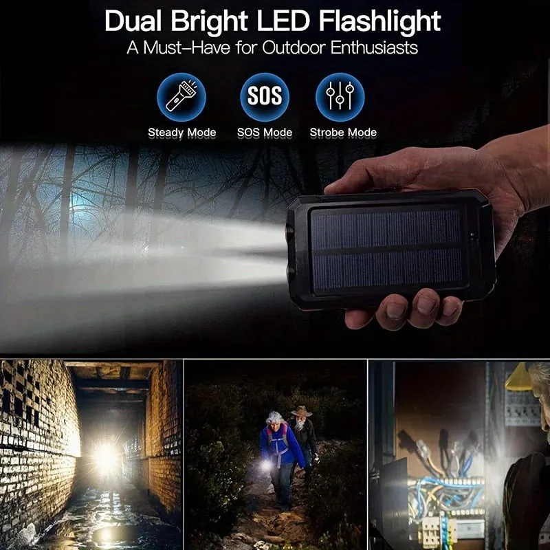 10000mAh Portable Solar Power Bank, 1 Piece Dual USB Output Port Power Bank With LED Light