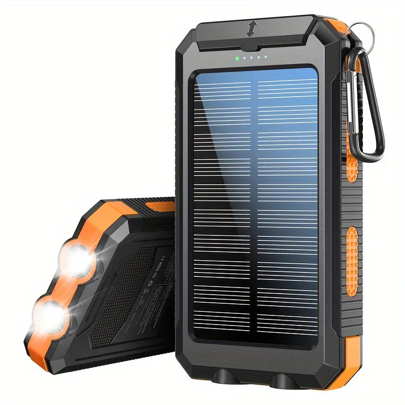 10000mAh Portable Solar Power Bank, 1 Piece Dual USB Output Port Power Bank With LED Light