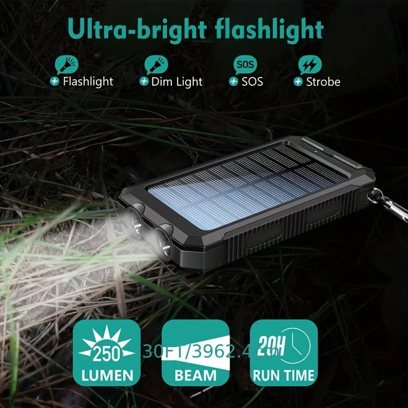 10000mAh Portable Solar Power Bank, 1 Piece Dual USB Output Port Power Bank With LED Light