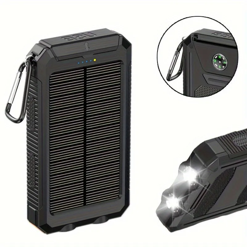 10000mAh Portable Solar Power Bank, 1 Piece Dual USB Output Port Power Bank With LED Light