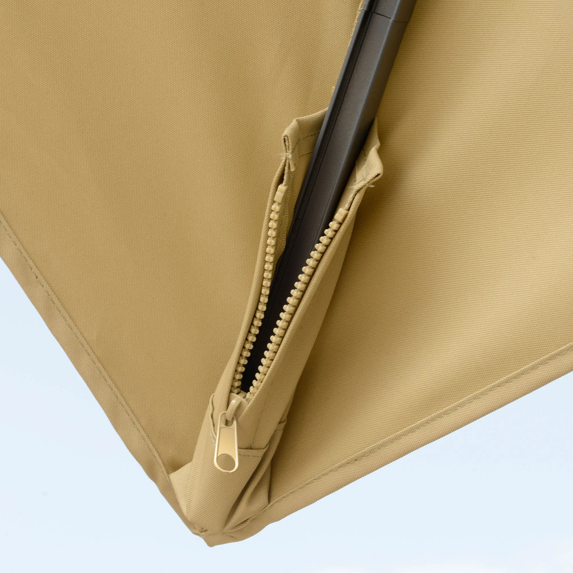 10FT Double Top Offset Umbrella with Solar LED Lights, 360?? Rotation & Tilt, Khaki