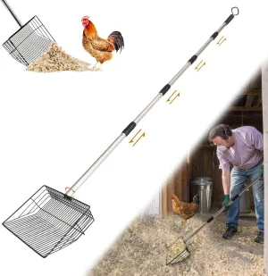 10" Large Multi-Purpose Chicken Poop Scooper,Poop Shovel for Chicken Coop Accessories, Coated Metal anti-rust design,22 to 68" Adjustable Stainless Steel Handle,Cleaning Tool for Dog Waste,Cat Litter