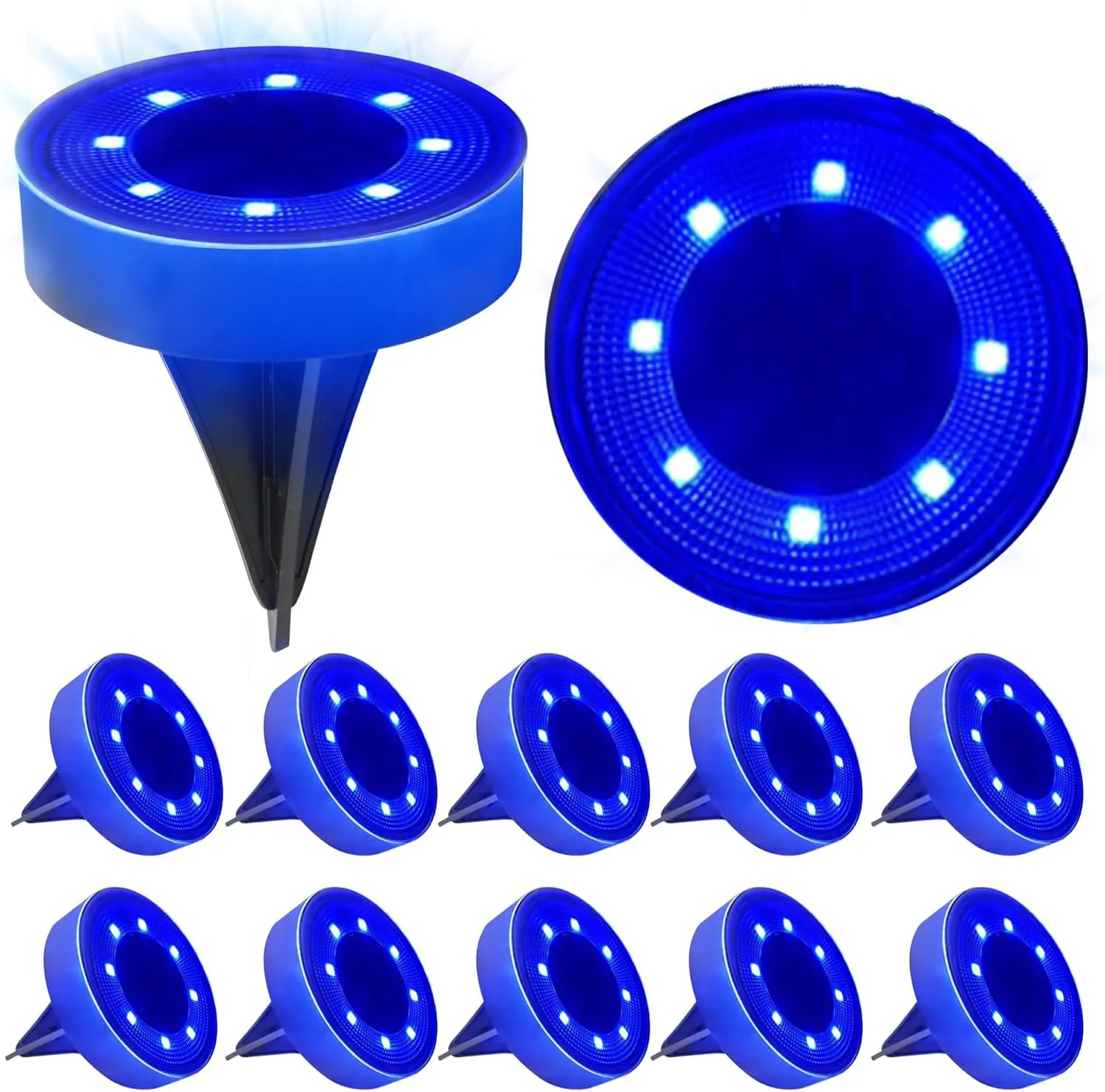 12 Packs Bright Solar Ground Lights Outdoor, 8 LED Disk Lights IP68 Waterproof 2025 Flat Landscape Lighting for Patio Pathway Yard, Paths, Decks, Lawns(Blue Light)