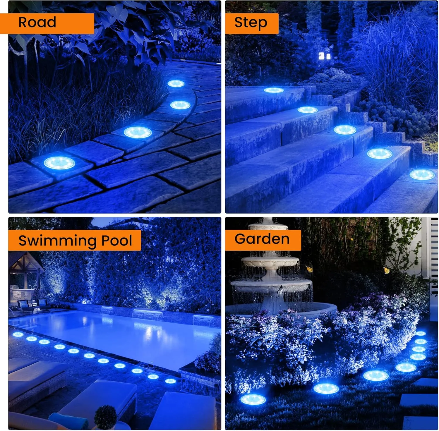 12 Packs Bright Solar Ground Lights Outdoor, 8 LED Disk Lights IP68 Waterproof 2025 Flat Landscape Lighting for Patio Pathway Yard, Paths, Decks, Lawns(Blue Light)