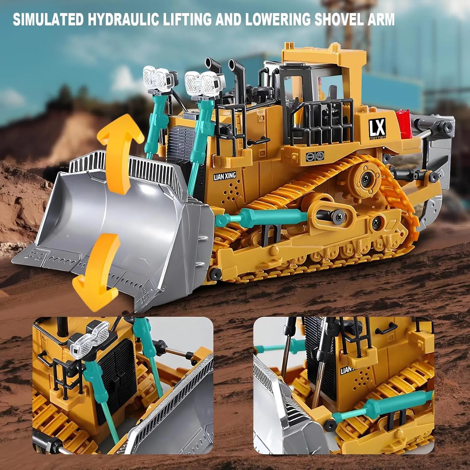 1:20 Scale RC Construction Vehicles - 2.4GHz Remote Control Tractor Toy with LED Lights, Liftable Alloy Bucket & Realistic Sound Effects, Suitable for Children Aged 6 7 8 9 10-12 as Gifts