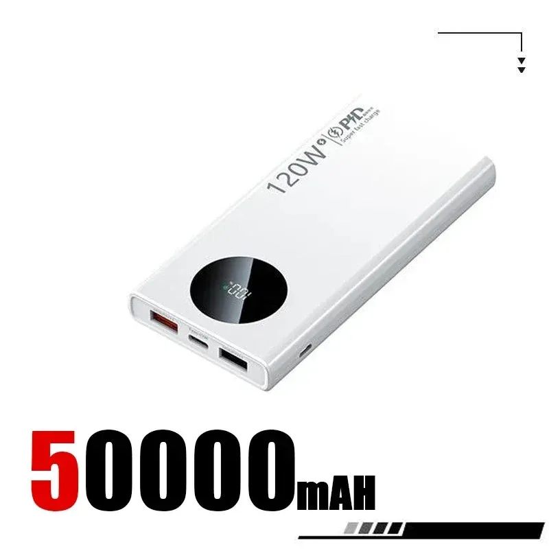 120W Super Fast Charging 50000mAh Power Bank - High-Capacity Mobile Power External Battery for iPhone, Xiaomi, Samsung