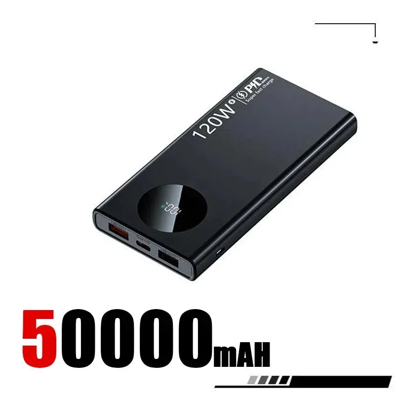 120W Super Fast Charging 50000mAh Power Bank - High-Capacity Mobile Power External Battery for iPhone, Xiaomi, Samsung