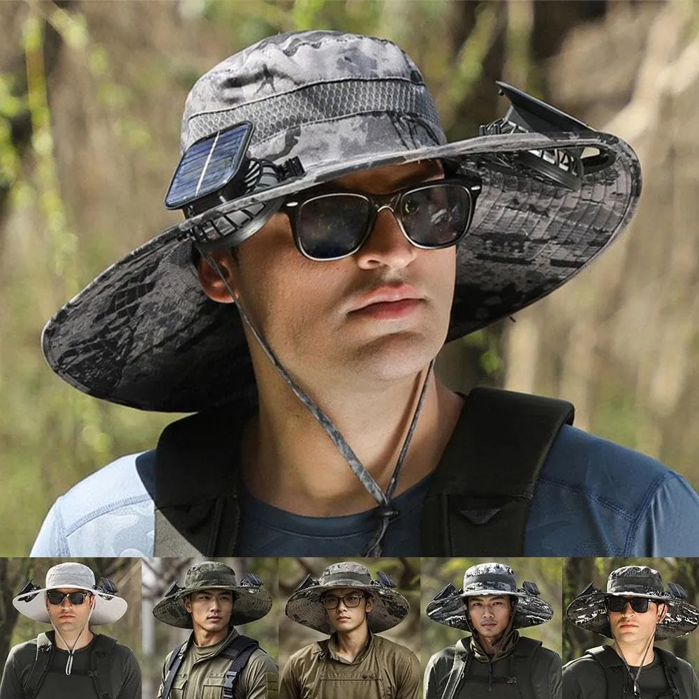 1/2/3PC-Wide Brim Sun Hat with 2Built-in Solar Fans –, UPF50  Sun Protection & USB Charging for Fishing, Hiking & Camping