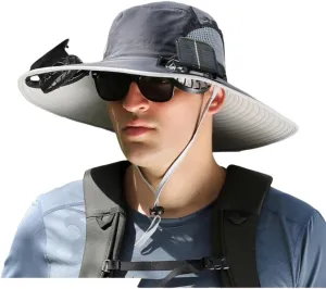 1/2/3PC-Wide Brim Sun Hat with 2Built-in Solar Fans –, UPF50  Sun Protection & USB Charging for Fishing, Hiking & Camping
