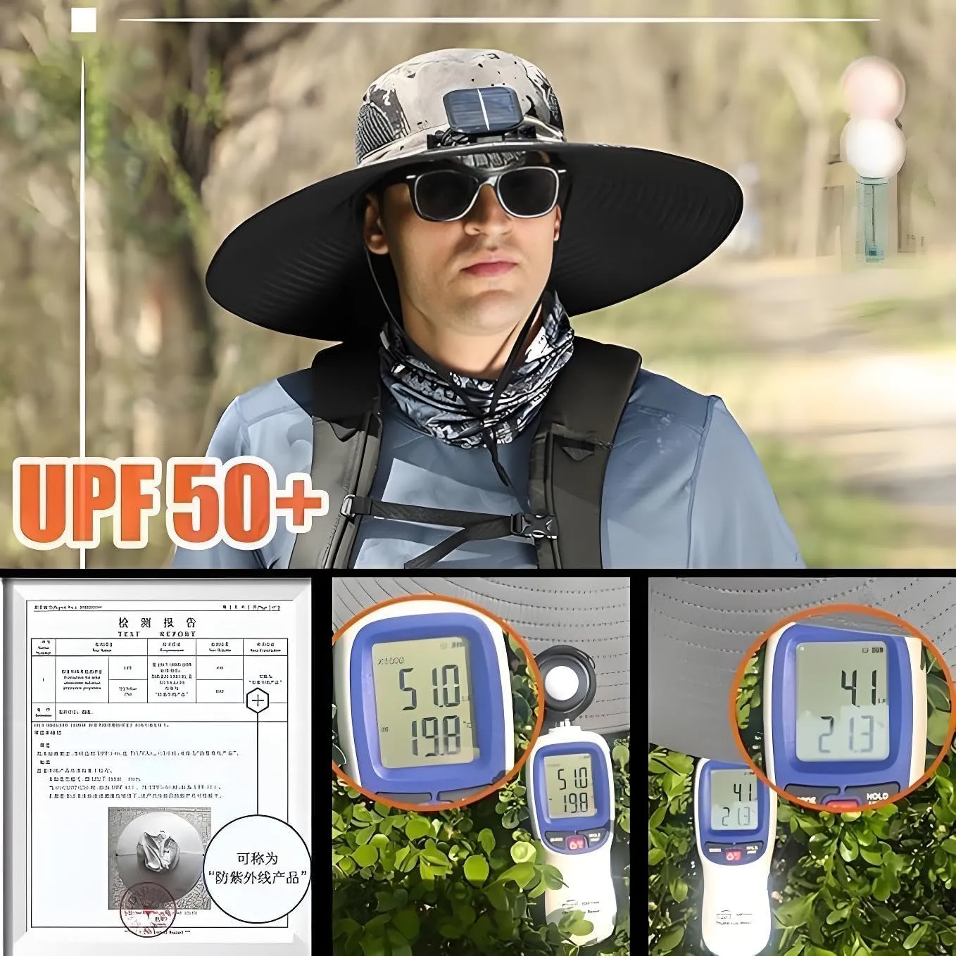1/2/3PC-Wide Brim Sun Hat with 2Built-in Solar Fans –, UPF50  Sun Protection & USB Charging for Fishing, Hiking & Camping