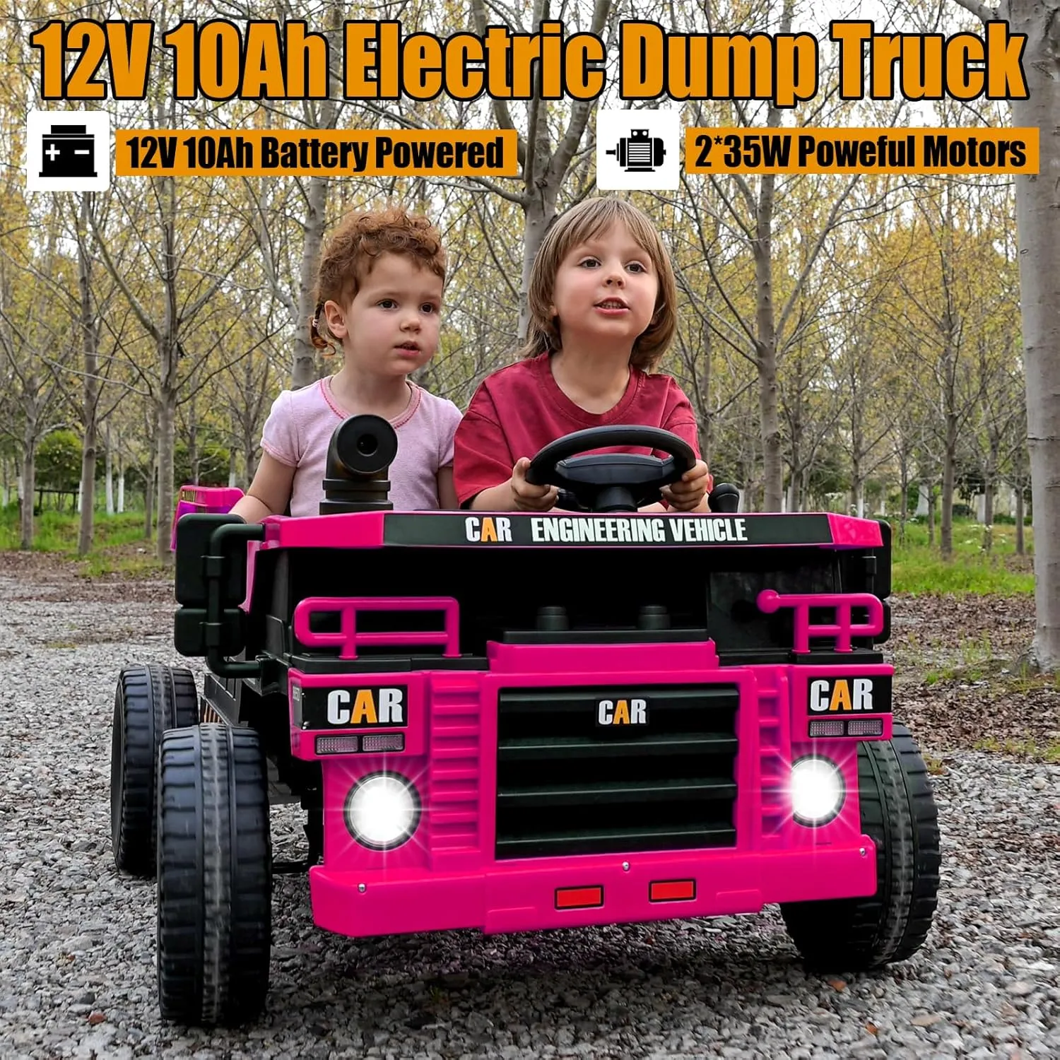 12V Ride on Dump Truck,4X100W Ride on Construction Vehicles Powerful Motors Up to 5Mph,Battery Powered Construction Vehicles,12V Ride on Car with Remote Control, Soft Start for Boys Girls Pink