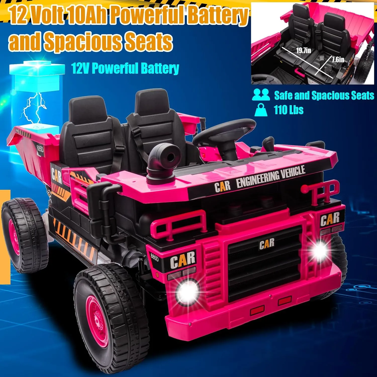 12V Ride on Dump Truck,4X100W Ride on Construction Vehicles Powerful Motors Up to 5Mph,Battery Powered Construction Vehicles,12V Ride on Car with Remote Control, Soft Start for Boys Girls Pink