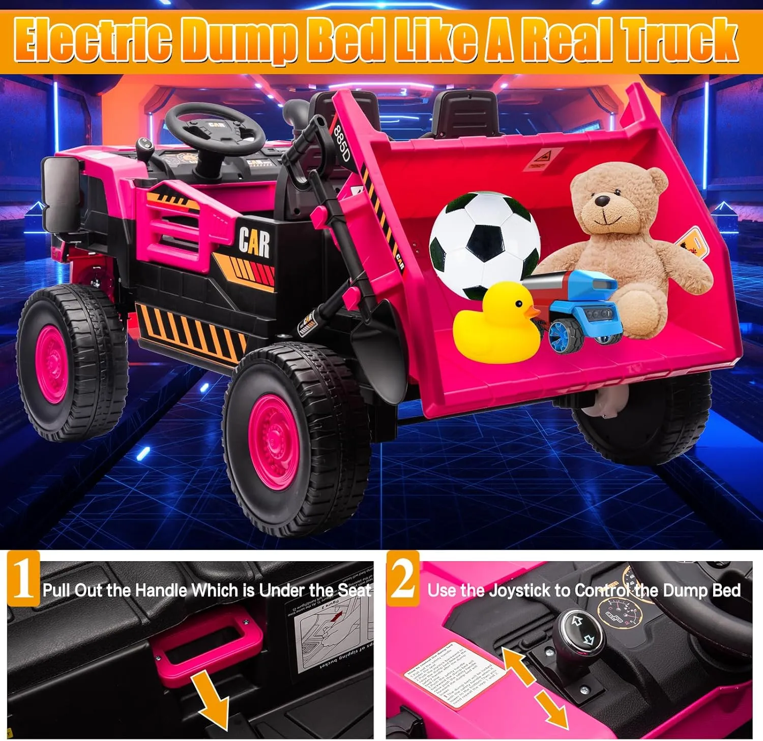 12V Ride on Dump Truck,4X100W Ride on Construction Vehicles Powerful Motors Up to 5Mph,Battery Powered Construction Vehicles,12V Ride on Car with Remote Control, Soft Start for Boys Girls Pink