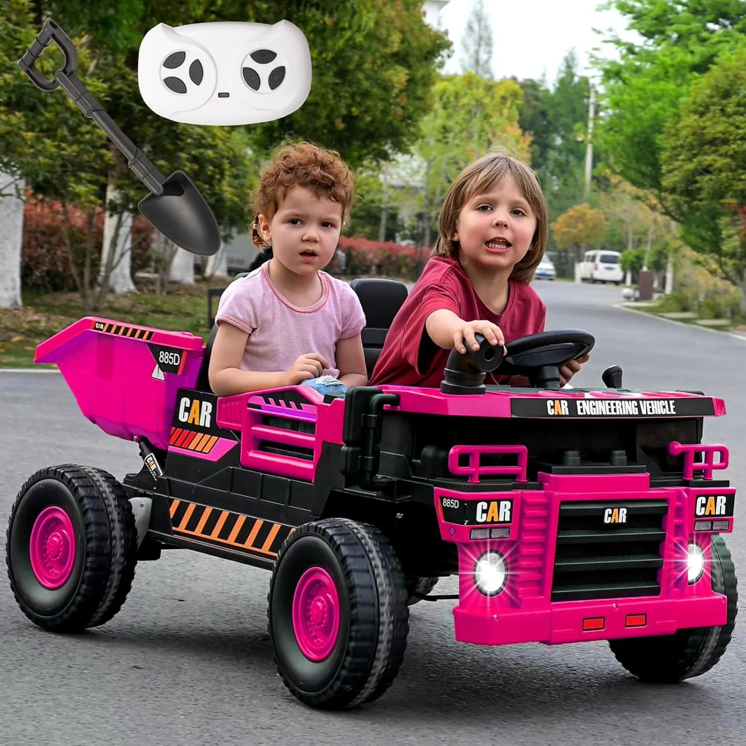 12V Ride on Dump Truck,4X100W Ride on Construction Vehicles Powerful Motors Up to 5Mph,Battery Powered Construction Vehicles,12V Ride on Car with Remote Control, Soft Start for Boys Girls Pink