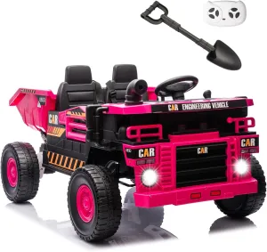 12V Ride on Dump Truck,4X100W Ride on Construction Vehicles Powerful Motors Up to 5Mph,Battery Powered Construction Vehicles,12V Ride on Car with Remote Control, Soft Start for Boys Girls Pink