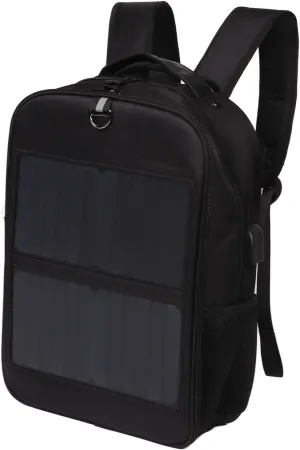 14W Solar Backpack, Lightweight Ergonomic Solar Power Laptop Bag with 5V USB Output Port & Handle, Suppport 9 Smart Circuit Protections, for Hiking, Biking, Running