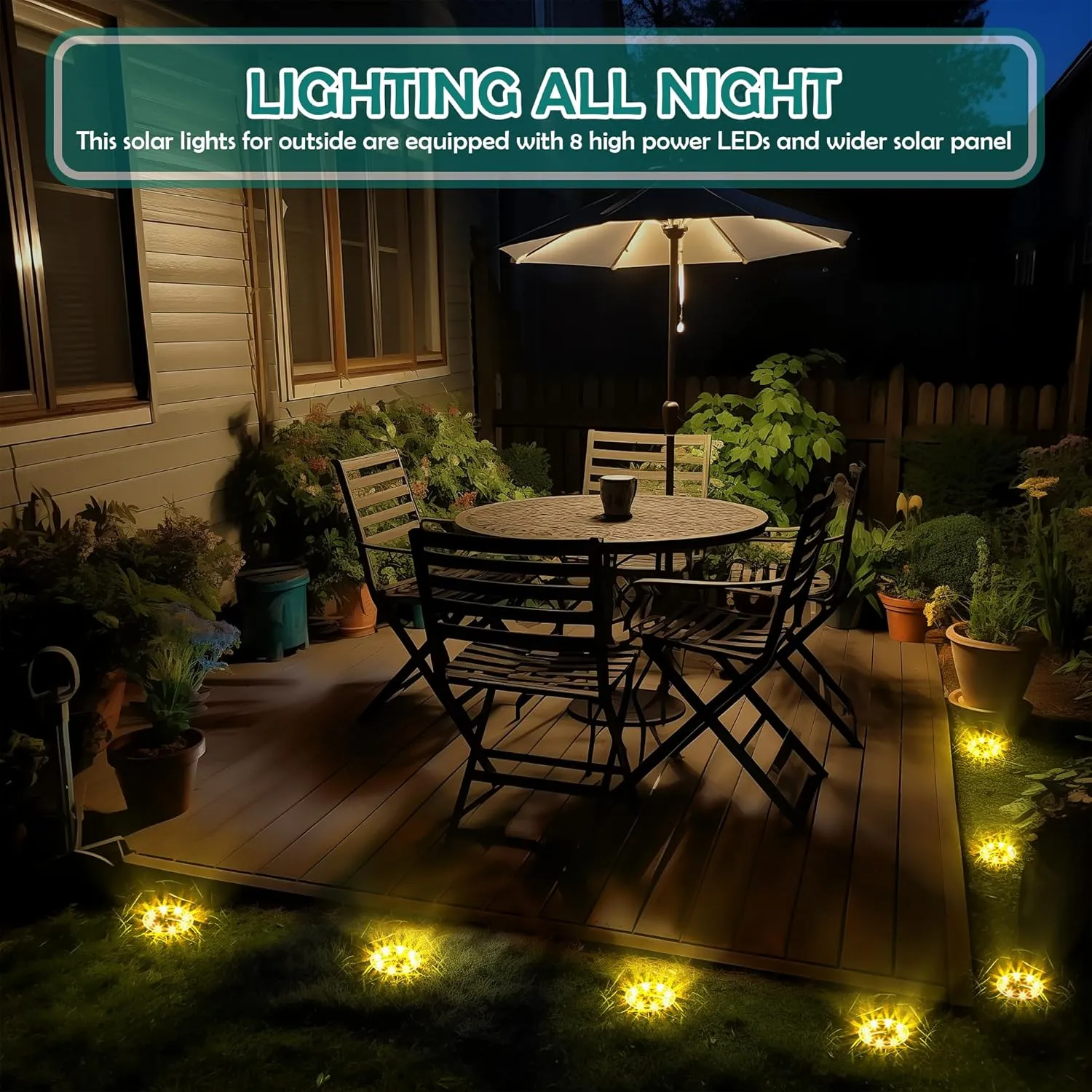 16 Pack Solar Lights Outdoor, 8 LED Solar Powered Ground Lights Waterproof Garden Landscape Lighting for Yard Deck Patio Driveway Pathway Walkway (Warm White)