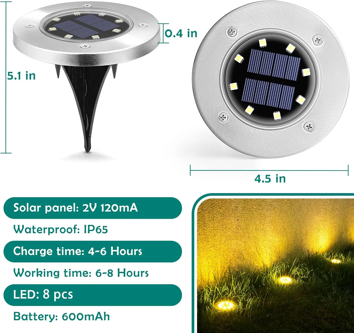 16 Pack Solar Lights Outdoor, 8 LED Solar Powered Ground Lights Waterproof Garden Landscape Lighting for Yard Deck Patio Driveway Pathway Walkway (Warm White)