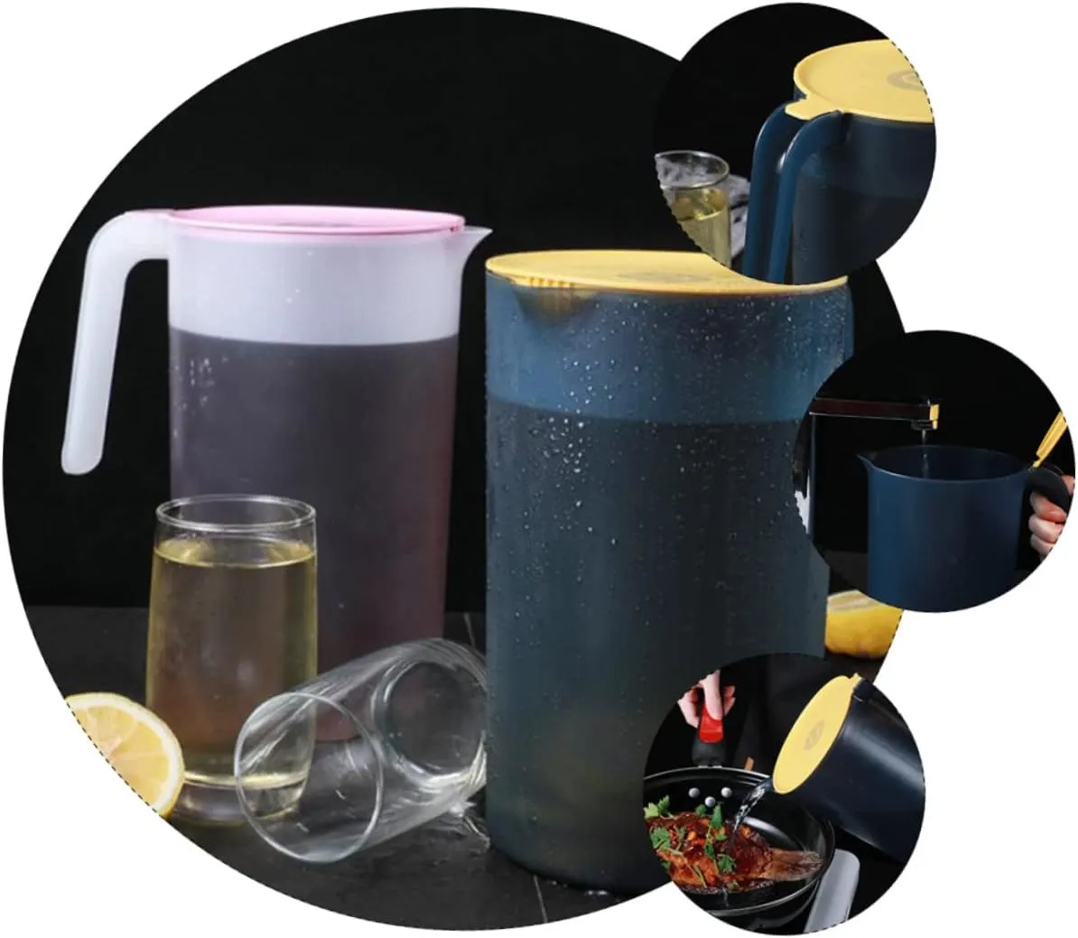 1pc Large Capacity Plastic Water Kettle with Lid and Handle Heat-resistant Cold Water Pitcher for Easy Pouring for Tea Juice and Picnics Gray