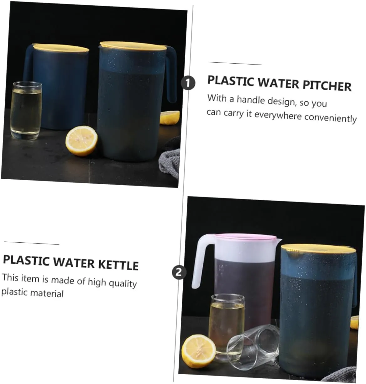 1pc Large Capacity Plastic Water Kettle with Lid and Handle Heat-resistant Cold Water Pitcher for Easy Pouring for Tea Juice and Picnics Gray