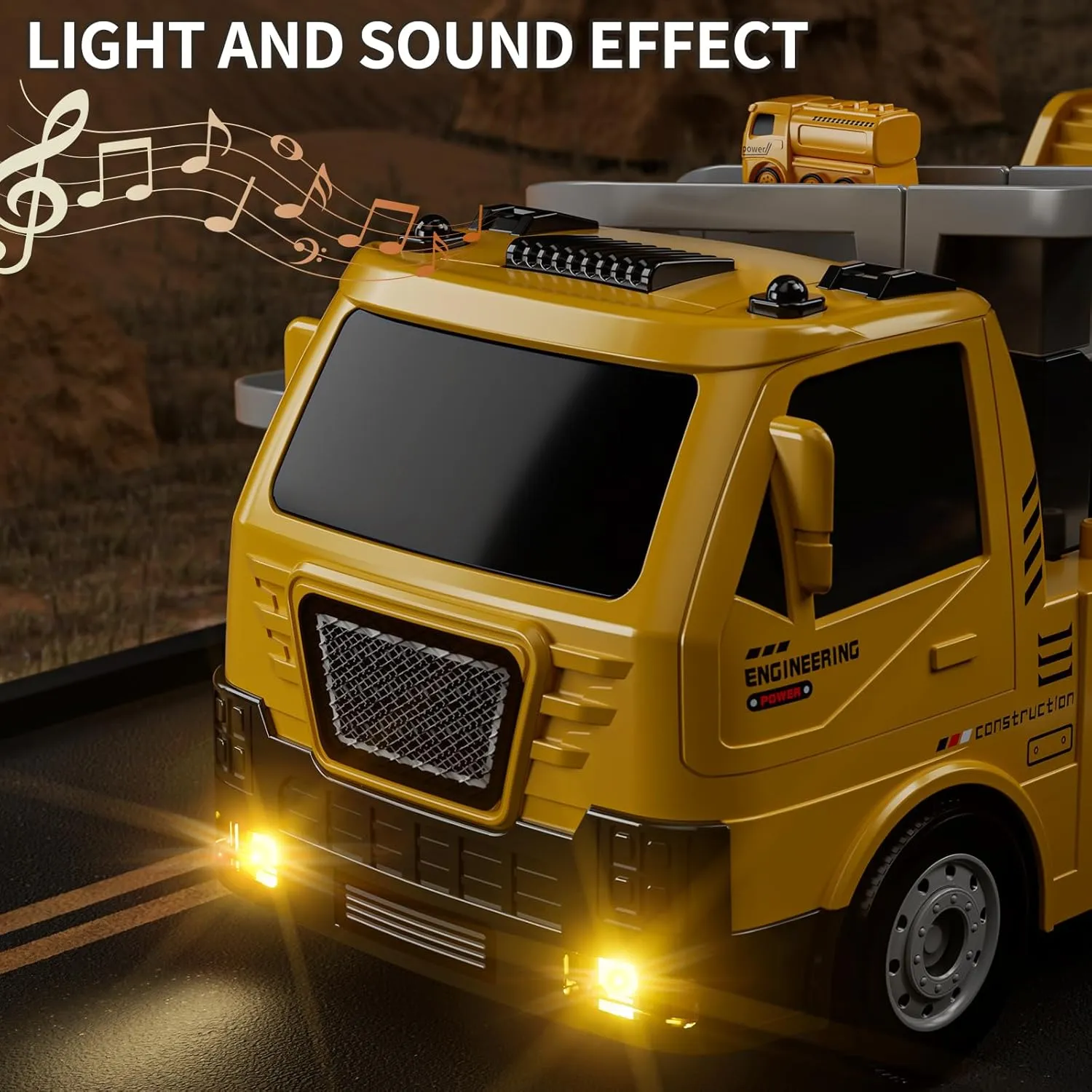2 in 1 Construction Cranes Truck Toy Playset, Engineering Excavator Track Set with Crane, Excavator, Track, Transport Vehicles, Sound & Light, Gift for Age 3 4 5 6 Years Old Boys Girls