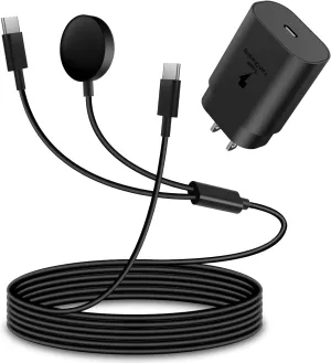2 in1 Samsung Watch Charger,25W USB C Fast Charger Compatible with Galaxy Watch 7/6/6 Classic/5 Pro/5/4 /4 classic/3/Active2/1 and GalaxyS24/S23 /S22/21/20 Note/Z Fold 6(5ft)
