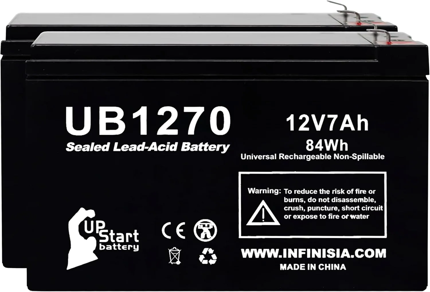 2-Pack 12V 7Ah for Liftmaster LA400 Battery Replacement - Compatible with Liftmaster Garage Door Battery 29-NP712, for GTO PRO SL2002B Dual, PRO-SW2000XLS Swing Gate Opener 12 Volt Rechargeable SLA