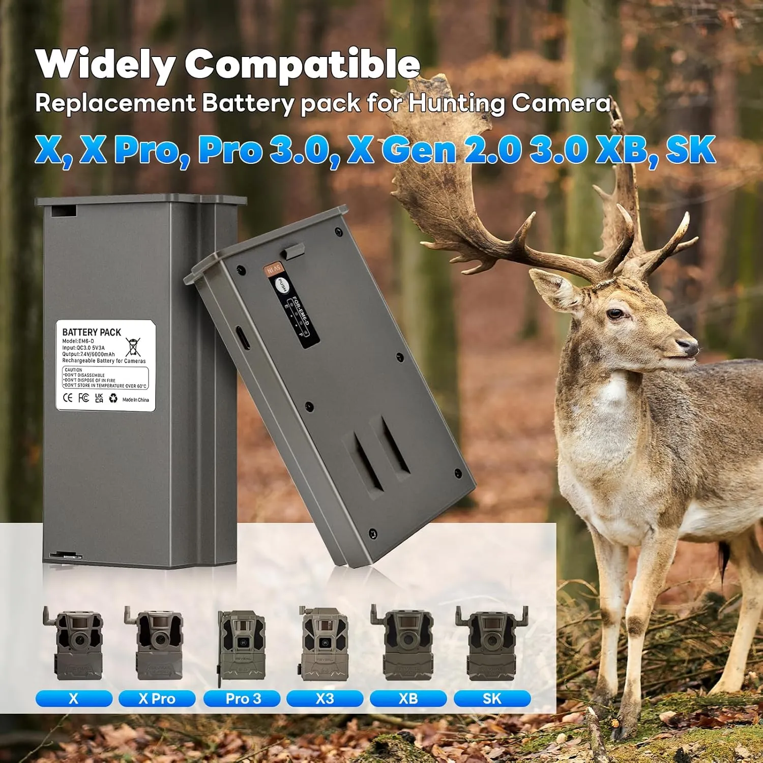 2 Pack 6000mAh Upgraded Tactical Camera Battery Pack, High Endurance Solar Charge System Replacement Battery for Reveal Hunting Trail Camera X Gen 3.0/Pro 3.0/ X/X Pro/X Gen 2.0/XB/SK