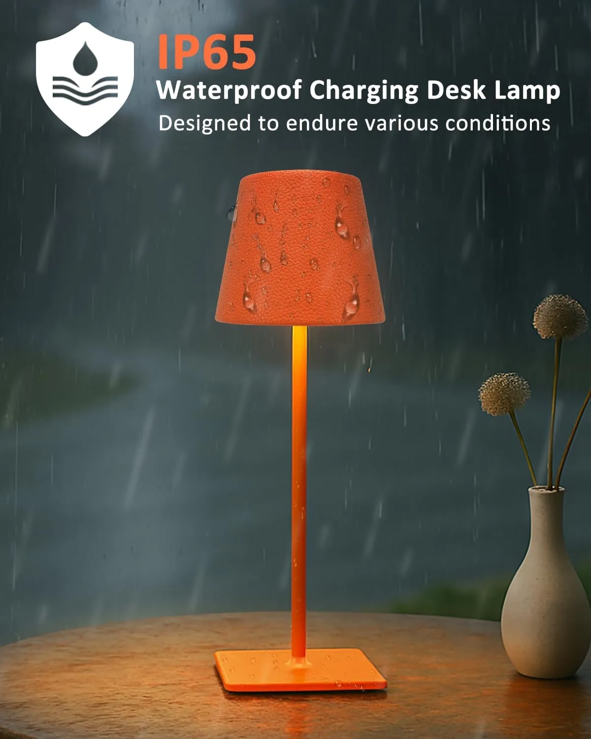 2 Pack Battery Operated Table Lamp - 6000mAh Rechargeable Cordless Desk Lamp - Portable Wireless Light for Outdoor with Leather Shade for Home, Restaurant, Dining, Party, Camping (Orange)