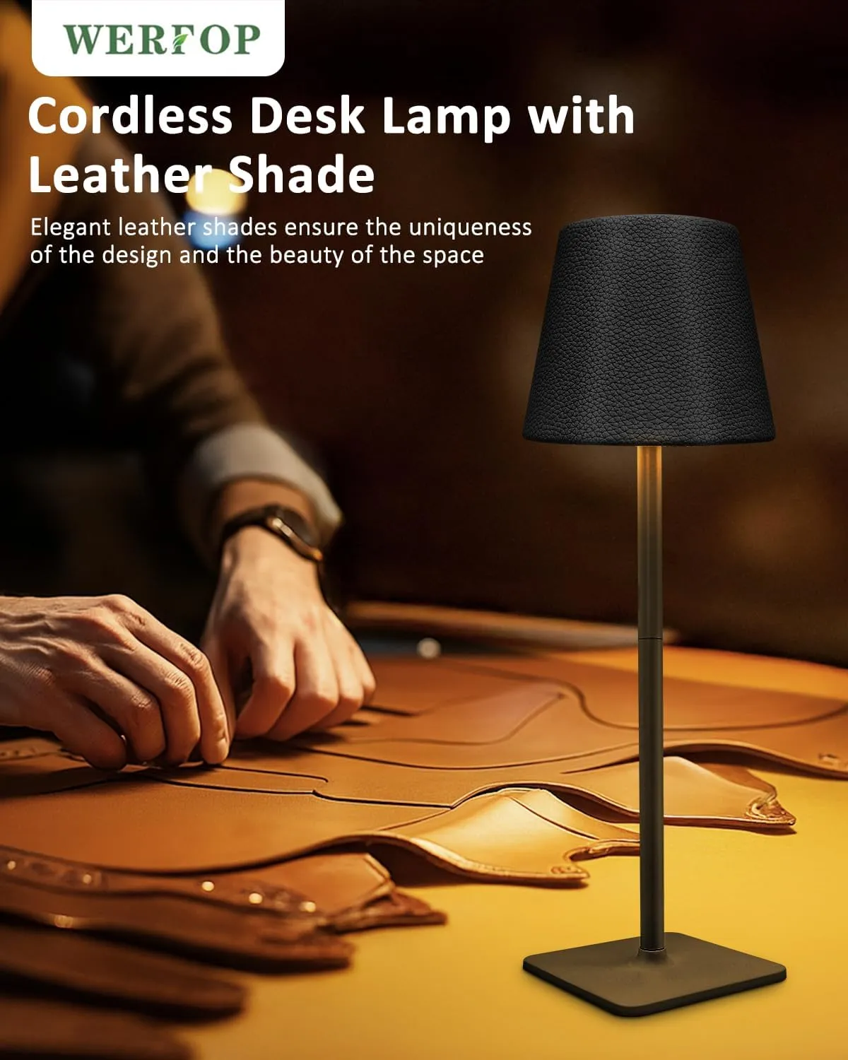 2 Pack Rechargeable Cordless Table Lamp - 6000mAh Battery Operated Desk Lamp for Outdoor - Portable Wireless Light with Leather Shade for Home, Restaurant, Dining, Party, Camping (Black)