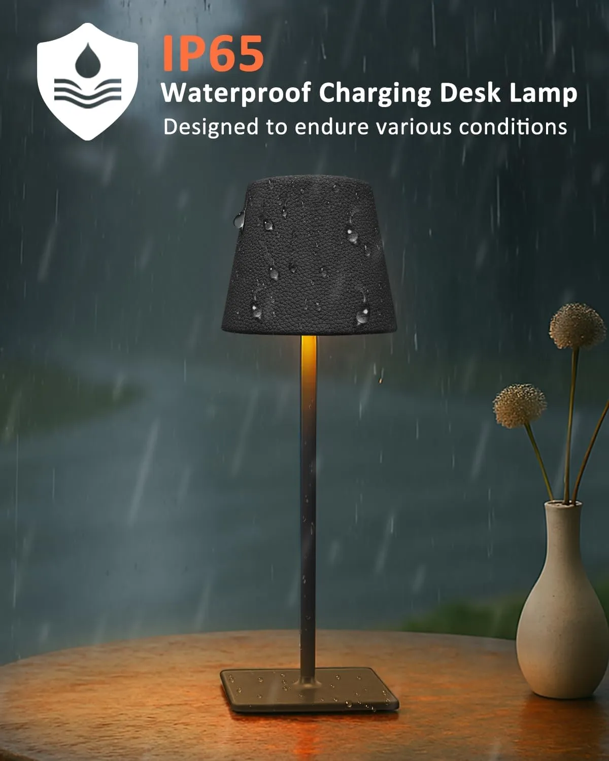 2 Pack Rechargeable Cordless Table Lamp - 6000mAh Battery Operated Desk Lamp for Outdoor - Portable Wireless Light with Leather Shade for Home, Restaurant, Dining, Party, Camping (Black)
