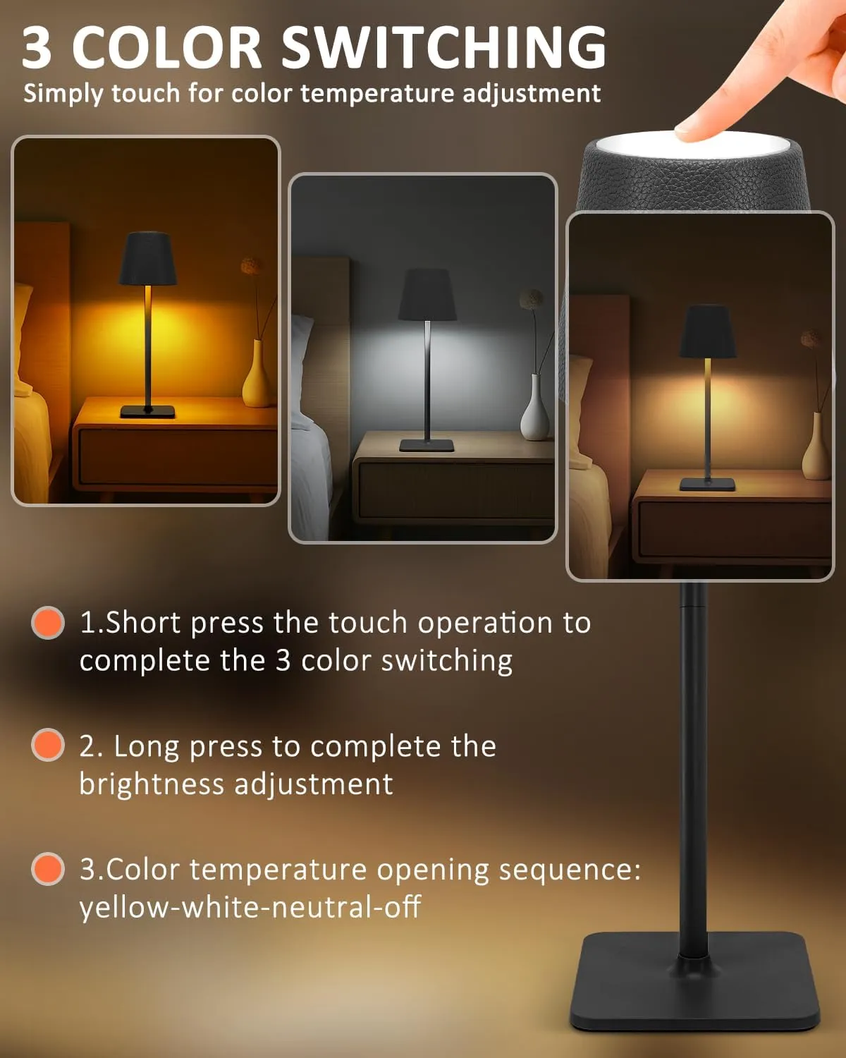 2 Pack Rechargeable Cordless Table Lamp - 6000mAh Battery Operated Desk Lamp for Outdoor - Portable Wireless Light with Leather Shade for Home, Restaurant, Dining, Party, Camping (Black)