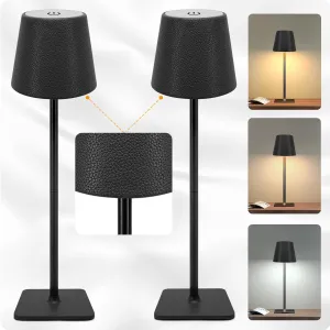 2 Pack Rechargeable Cordless Table Lamp - 6000mAh Battery Operated Desk Lamp for Outdoor - Portable Wireless Light with Leather Shade for Home, Restaurant, Dining, Party, Camping (Black)