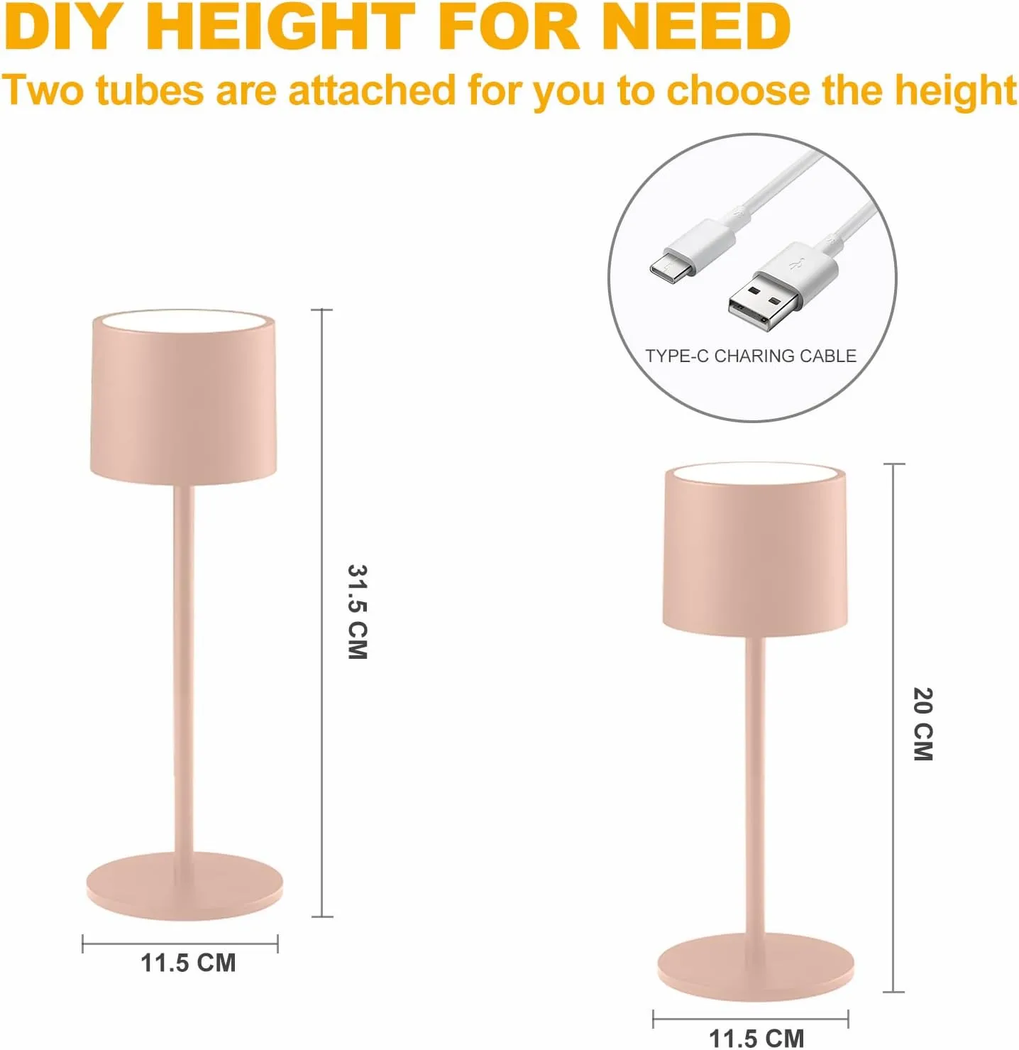 2 Pack Rechargeable Table Lamps, Battery Powered LED Desk Lamp, 3 Color Stepless Dimming Up, Portable Table Light for Bedroom/Couple Dinner/Desk/Cafe/Dining Room/Terrace,Waterproof & Wireless