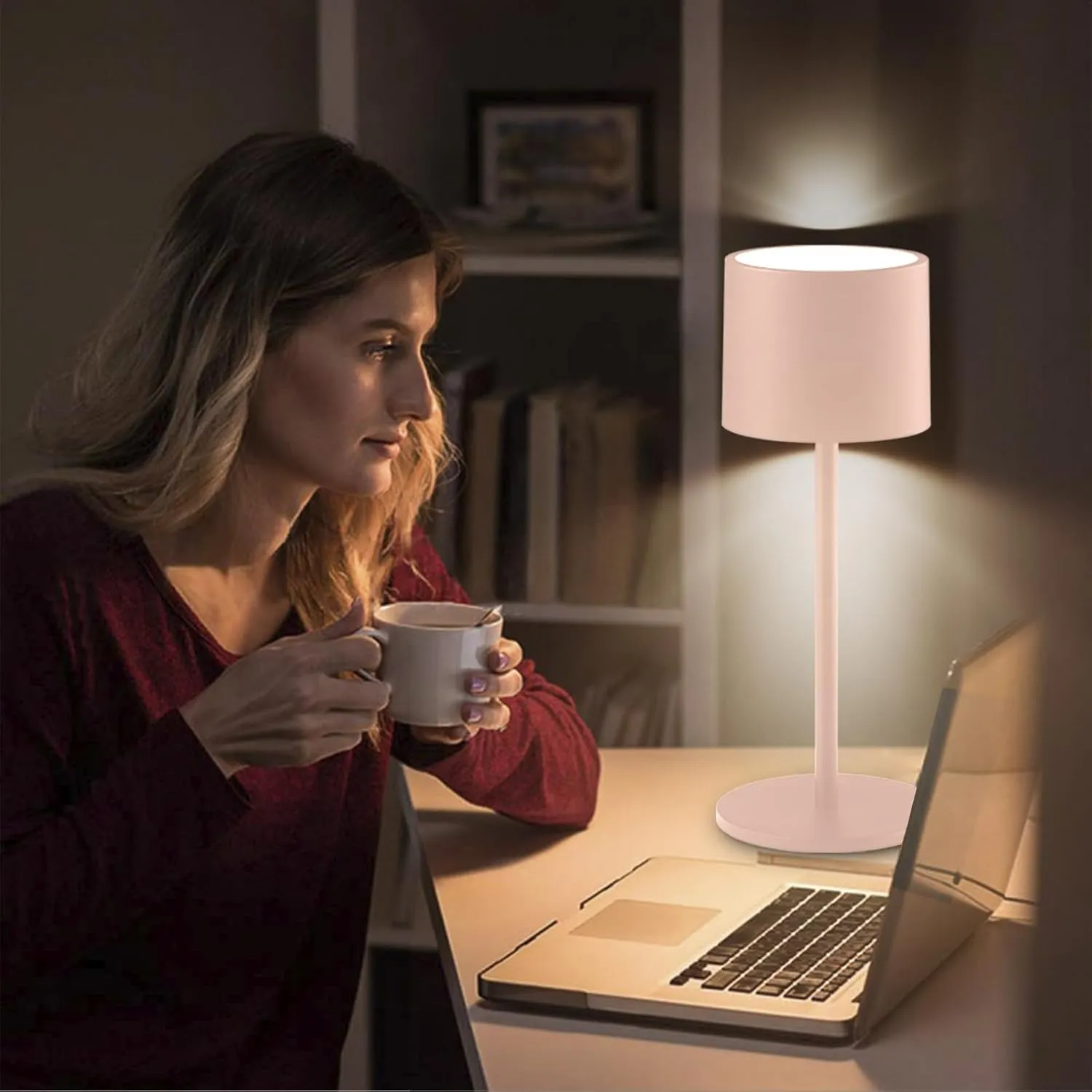 2 Pack Rechargeable Table Lamps, Battery Powered LED Desk Lamp, 3 Color Stepless Dimming Up, Portable Table Light for Bedroom/Couple Dinner/Desk/Cafe/Dining Room/Terrace,Waterproof & Wireless