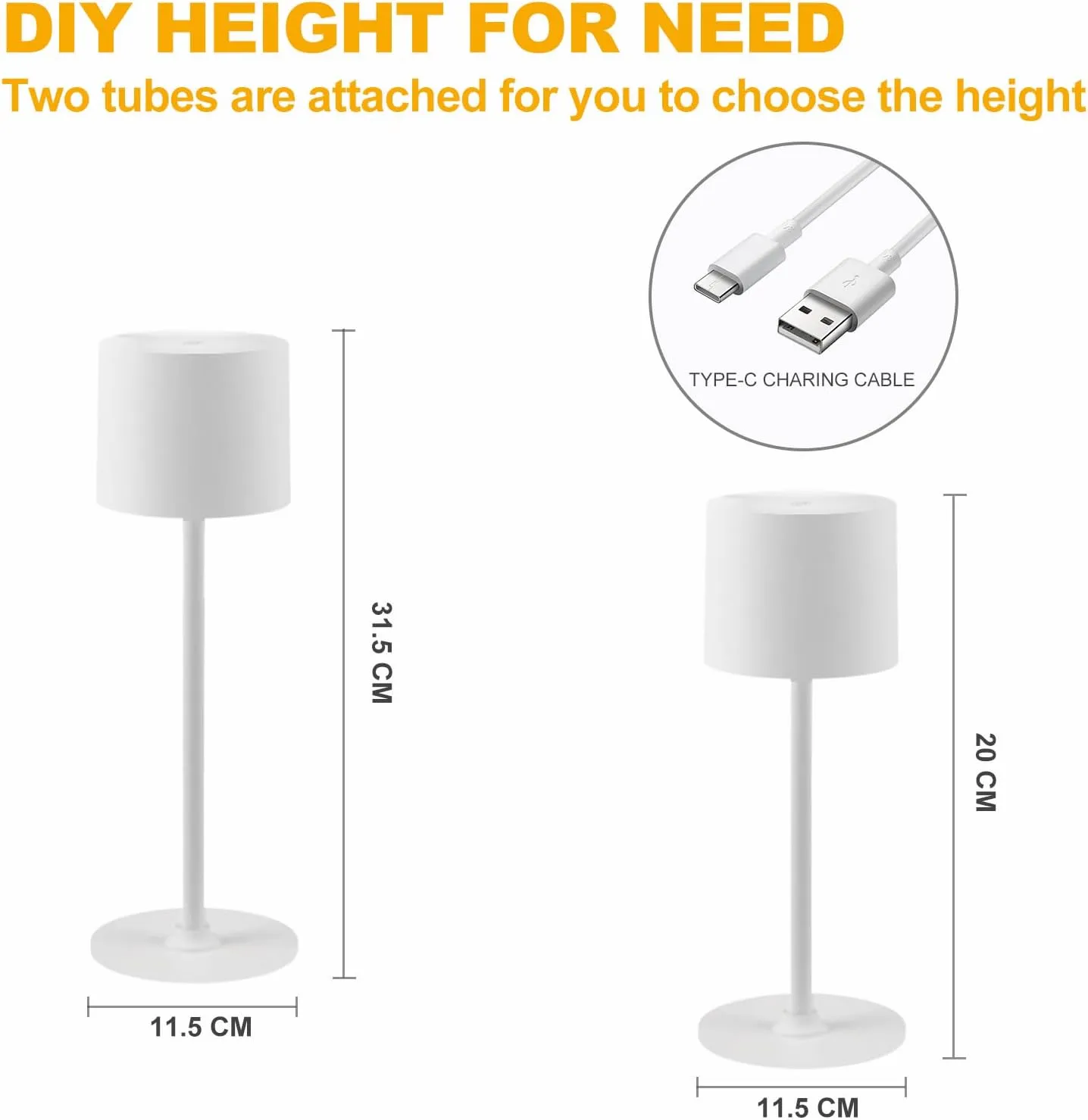 2 Pack Rechargeable Table Lamps, Battery Powered LED Desk Lamp, 3 Color Stepless Dimming Up, Portable Table Light for Bedroom/Couple Dinner/Desk/Cafe/Dining Room/Terrace,Waterproof & Wireless