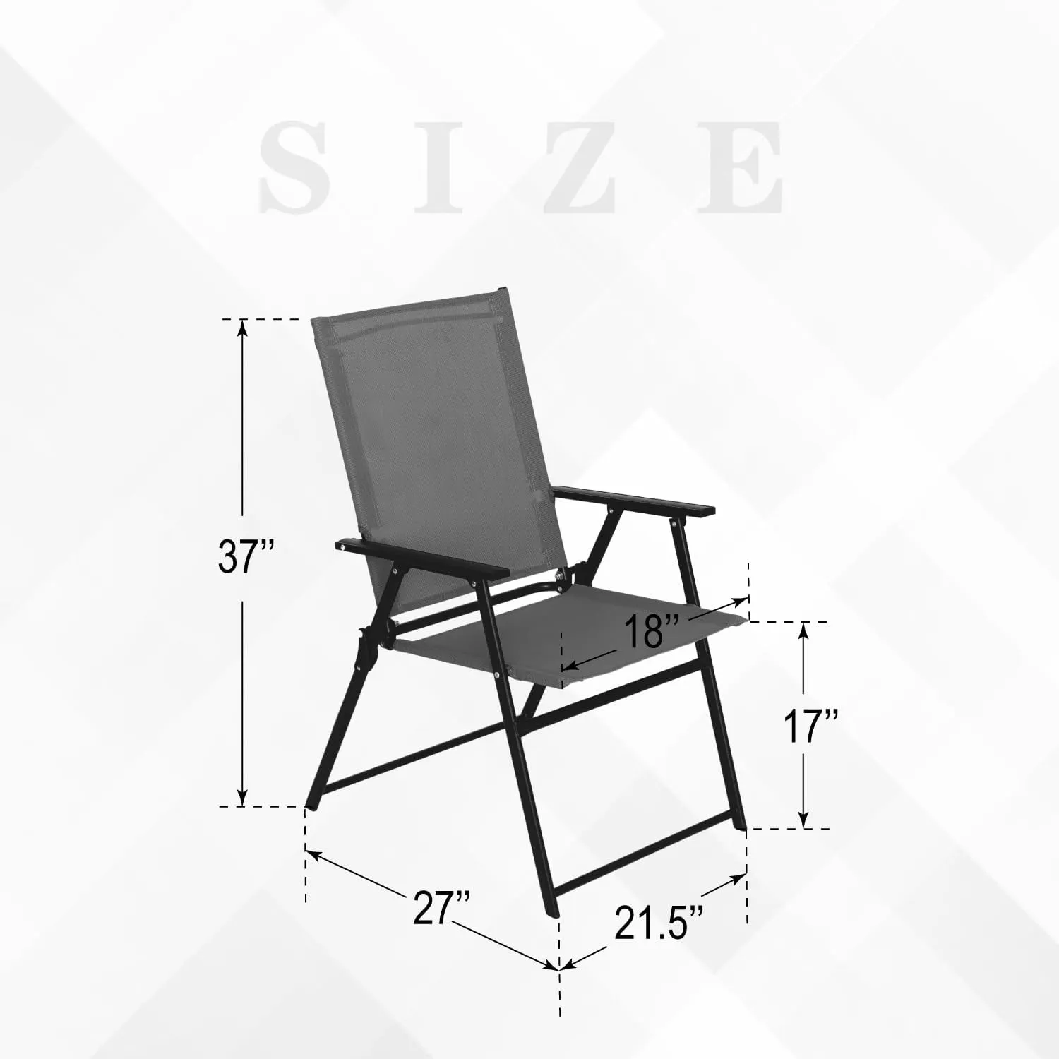 2 Pcs Folding Patio Chairs, Outdoor Dining Chairs with Grey Sling High Back and Armrests Used for Camping Garden Backyard Pool Porch