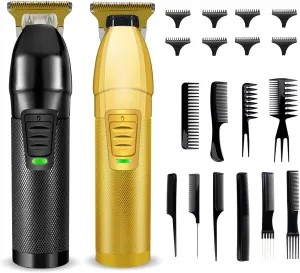 2 Pieces Hair Clippers for Men, Cordless Hair Clippers, Hair Clippers Set, Professional Hair Clippers Rechargeable Hair Clipper with 10 Pieces Styling Combs (Black Gold)
