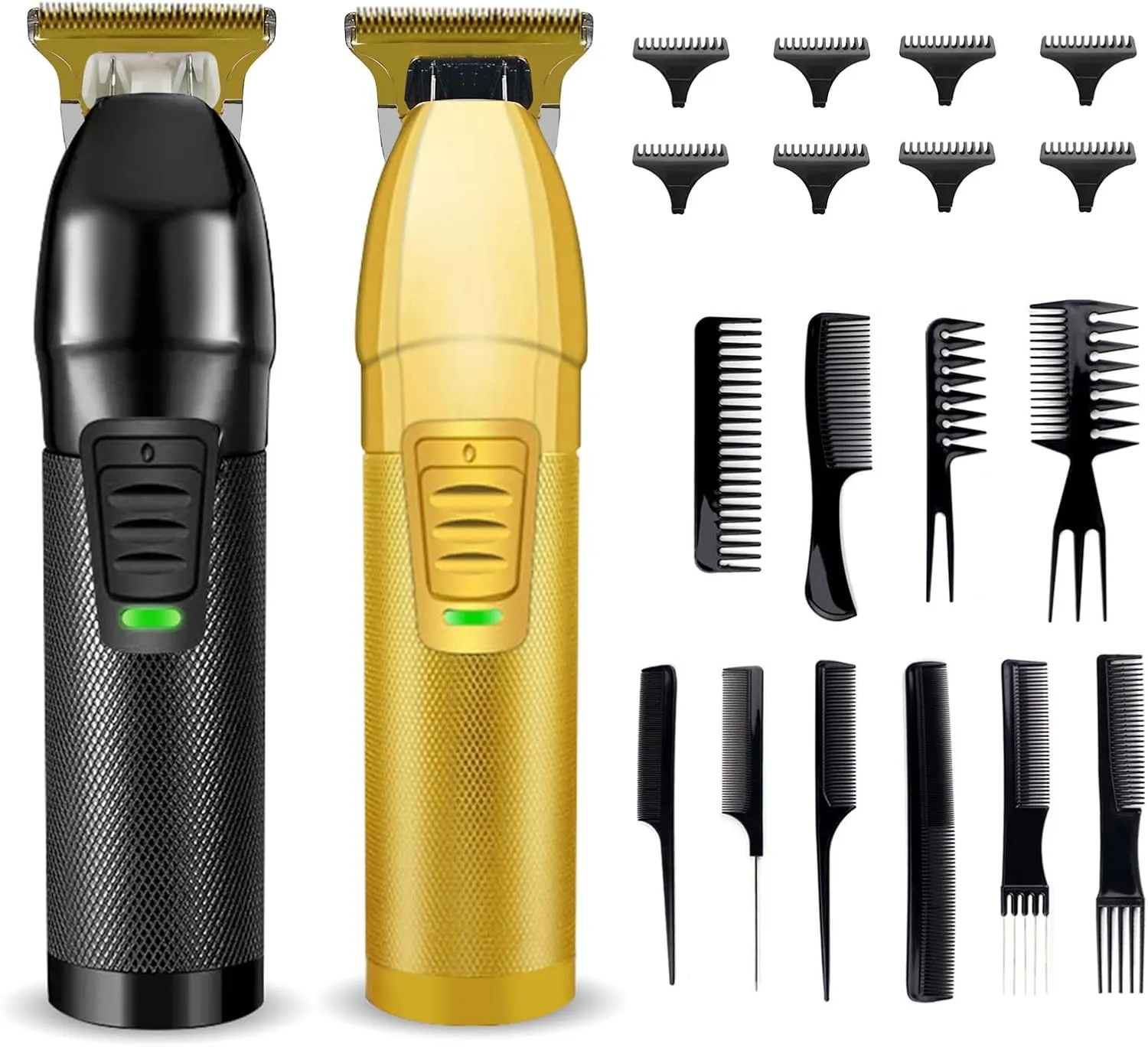 2 Pieces Hair Clippers for Men, Cordless Hair Clippers, Hair Clippers Set, Professional Hair Clippers Rechargeable Hair Clipper with 10 Pieces Styling Combs (Black Gold)