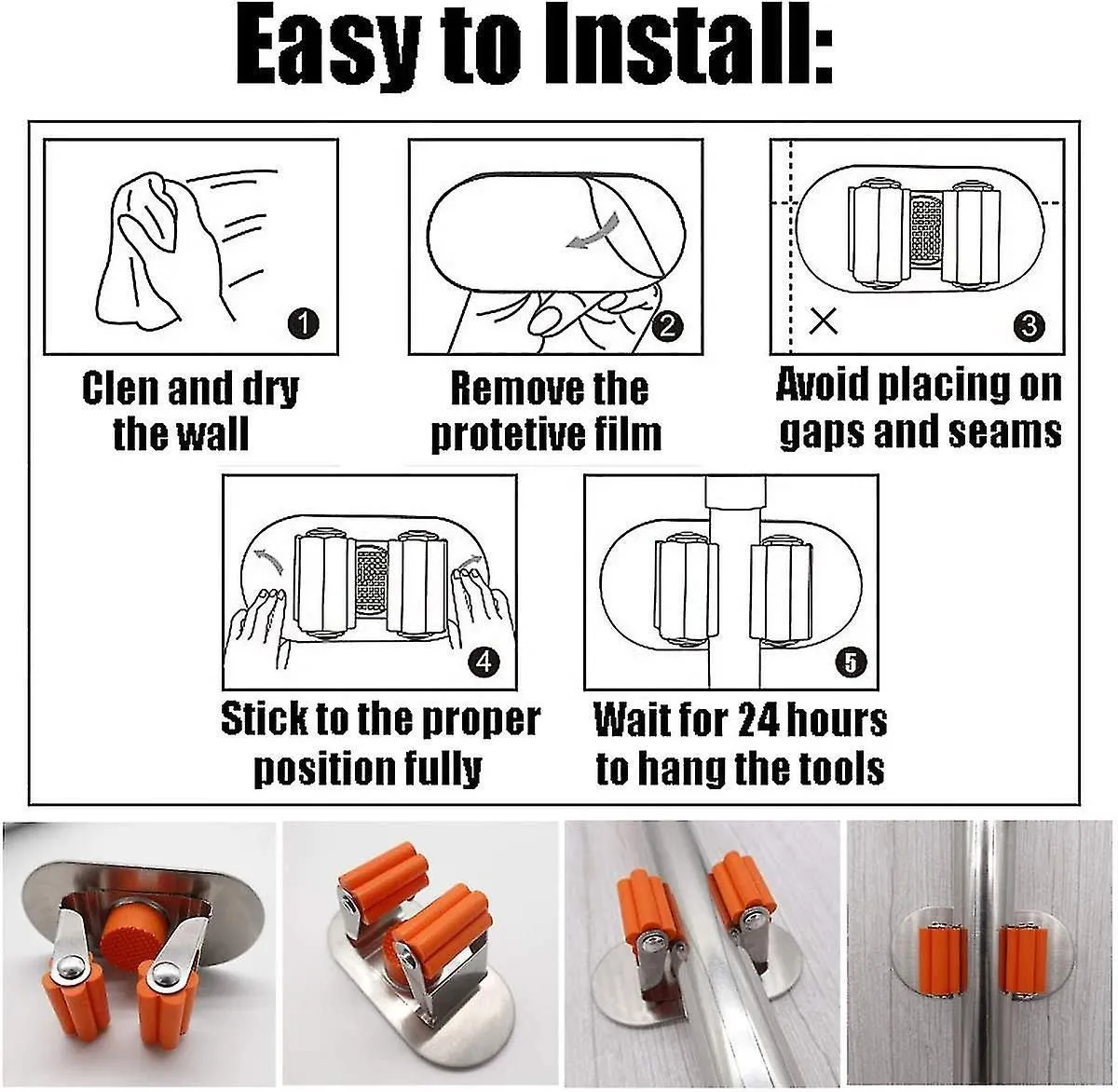 2 Pieces Self-adhesive 3m Stainless Steel Multi-function Mop And Broom Holder Fo