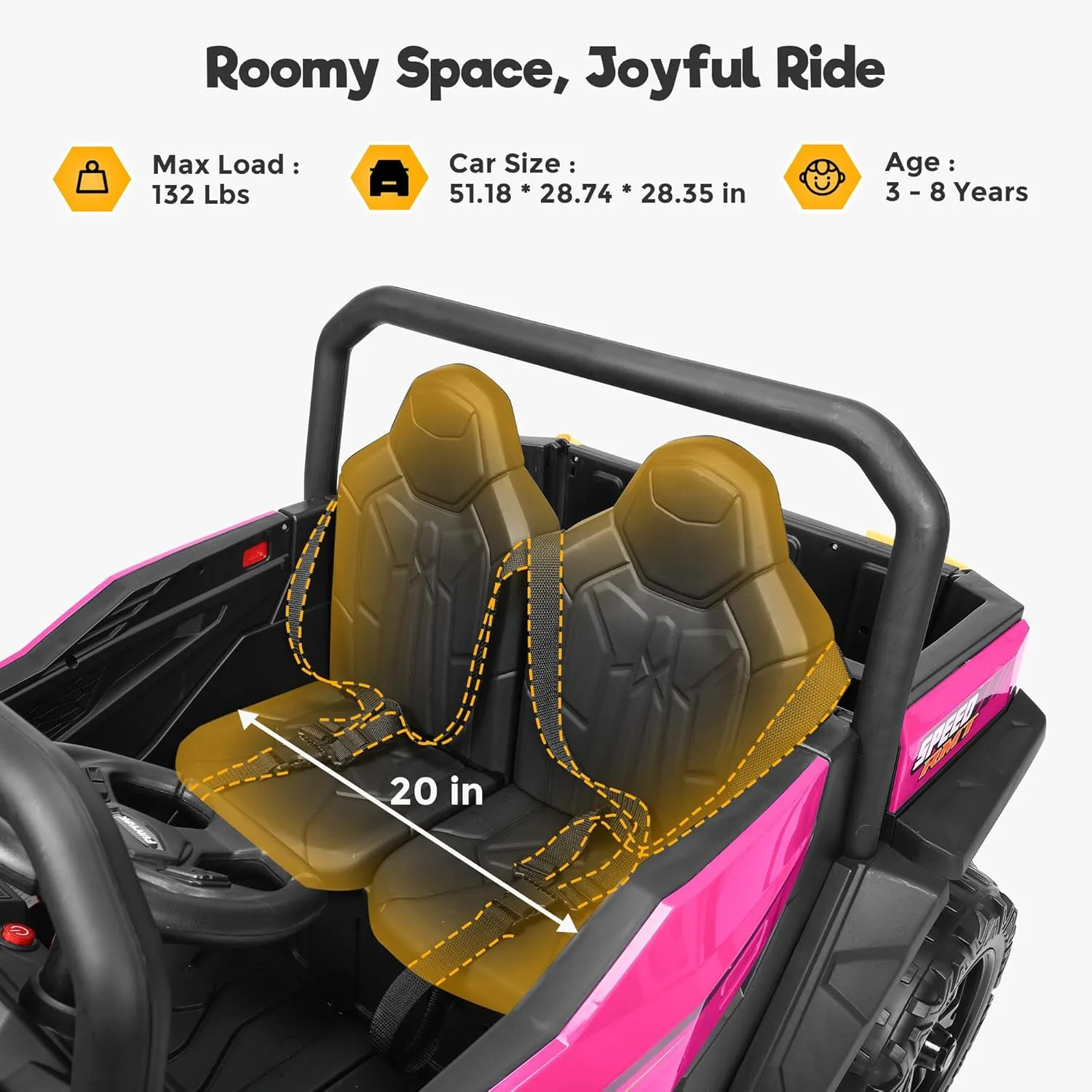 2 Seater Ride On UTV Car, 24V Kids Electric Dump Truck w/Remote Control, Dump Bed, 4x200W Motors, 4WD/2WD Switch, Max 5 MPH, 20" Seat, Bluetooth, Battery Powered Cars for Kids to Drive (Pink)