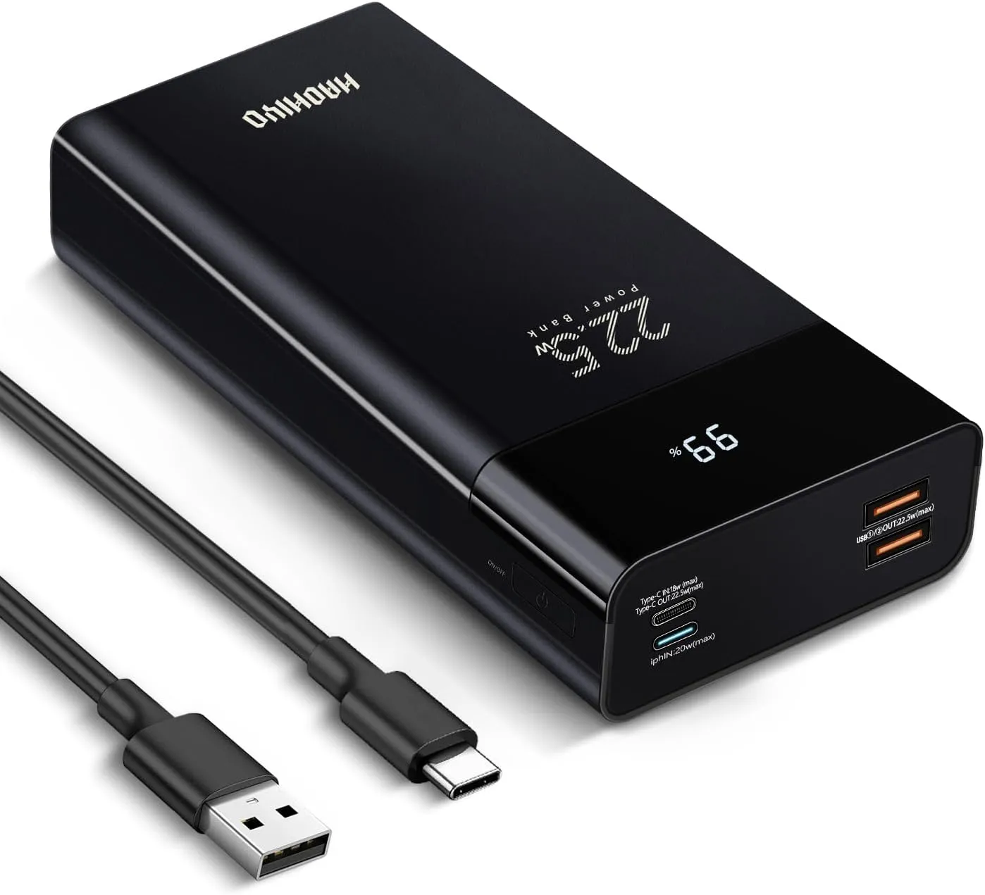 20000mAh Portable Charger Power Bank, with LED Display, QC 22.5W and PD 20W Bidirectional Fast Charging, 3 Outputs & 2 Inputs, for iPhone, Samsung, iPad etc (Black)