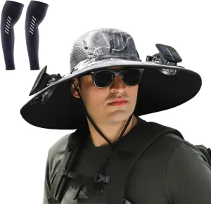 2024 New Outdoor Wide Brim Sun Hat with Solar Fan with 2 Fans -Solar & USB Charging Solar Fan Hat Upf50  Fishing Hats