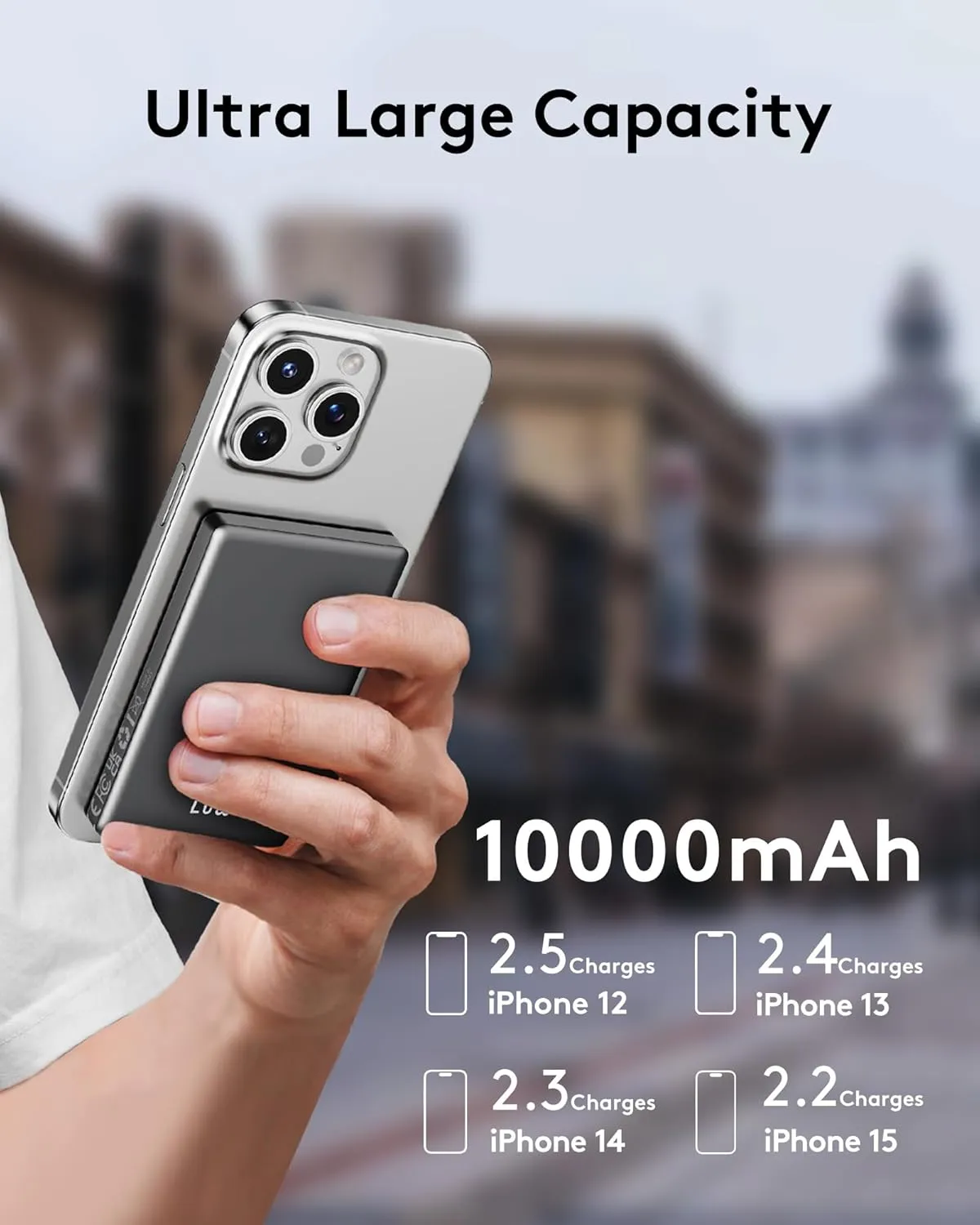 2025 for iPhone Magsafe Battery Pack, Ultra Slim Magnetic Power Bank Fast Charging, Wireless Portable Charger 10000mAh, 20W Powerbank Compatible with iPhone 16/15/14/13/12 Series, Metallic Black